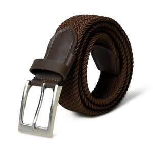 Braided brown canvas belt from Classy Leather Bags, featuring leather accents and adjustable strap for casual or formal wear.