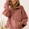 BiBi Stitch Detailed Elastic Hem Half Zip Fleece Hoodie - TERRACOTTA