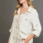 Umgee Linen Blend Fitted Shirt with Ribbon Embroidery Details - Farnelli
