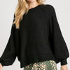 Umgee Full Size Round Neck Long Sleeve Sweater Plus Size - Black