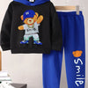 Children's Cartoon Graphic Hoodie and Pants Set - Black/Blue