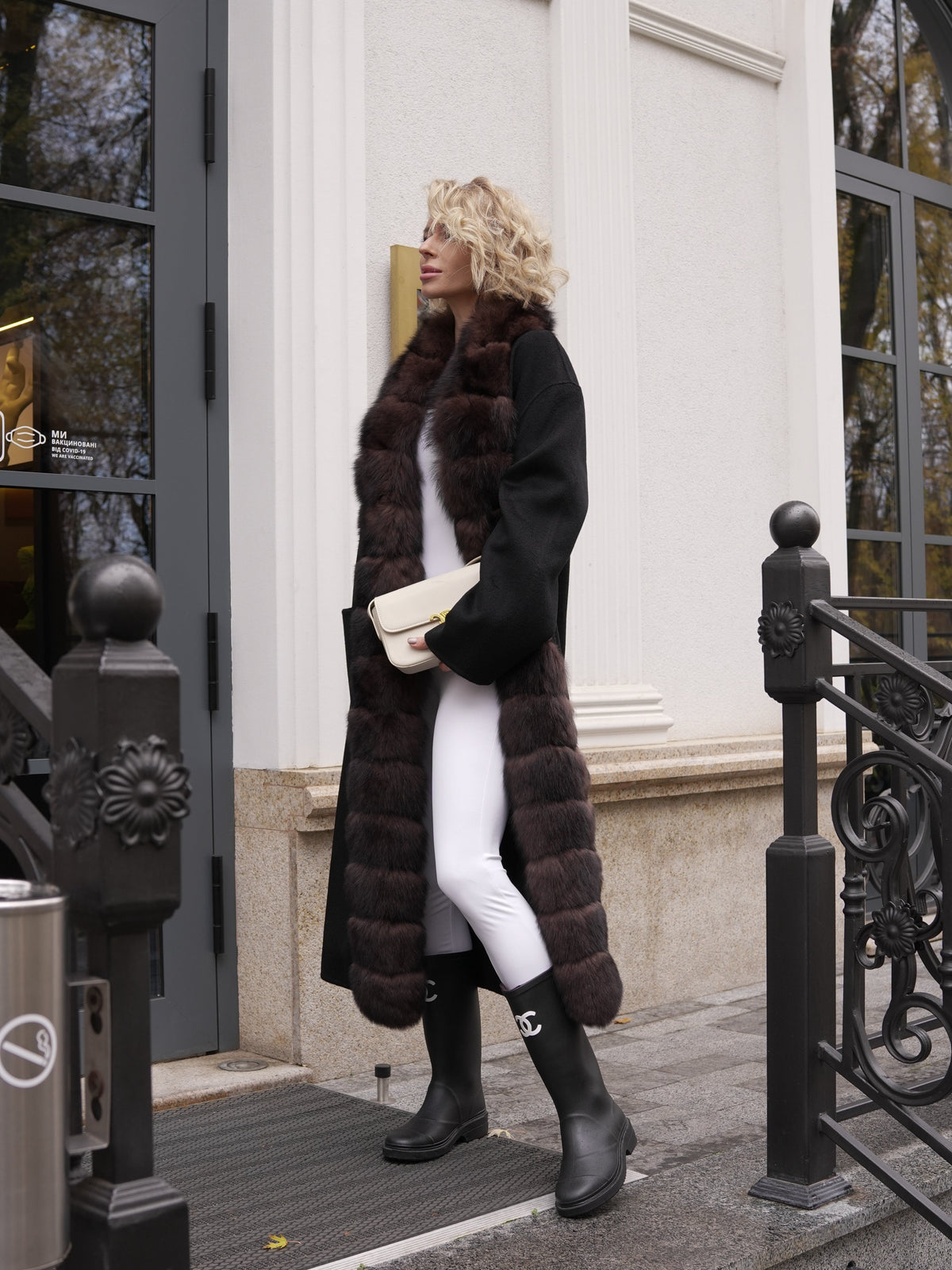 Brackley Alaska Outerwear Company genuine polar fox fur double face coat in light brown