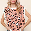 Haptics Leopard Print Dolman Cap Sleeve Knit Top - Peach/White