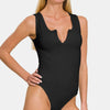 Zenana Microfiber Notched Sleeveless Bodysuit - Black