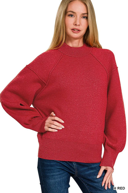Zenana Viscose Mock Neck Exposed Seam Sweater - Farnelli