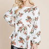 Super Lady Full Size Babydoll Floral Boat Neck Long Sleeve Blouse - Floral