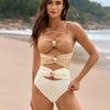 Color Block Sweetheart Neck One-Piece Swimwear - Camel
