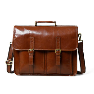 Brown leather executive briefcase from Classy Leather Bags, featuring sturdy handles and sleek design for professional use.
