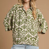 Umgee Abstract Print Button-Up Oversized Shirt - SAGE