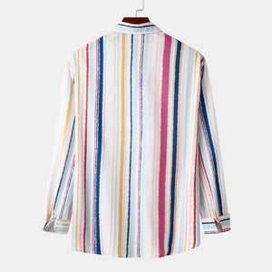 Men's Striped Button-Down Long Sleeve Shirt - Farnelli