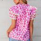 Capri Floral Ric Rac Ruffle Sleeve Blouse - Farnelli