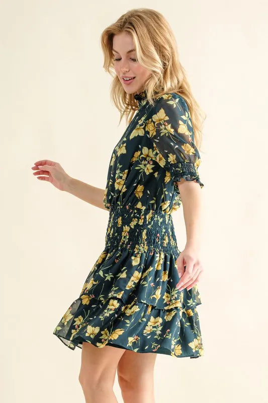 And The Why Floral Print Smocked Waist Mini Dress - Farnelli
