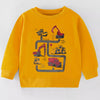 Children's Cartoon Construction Vehicle Crew Neck Sweatshirt - Mustard