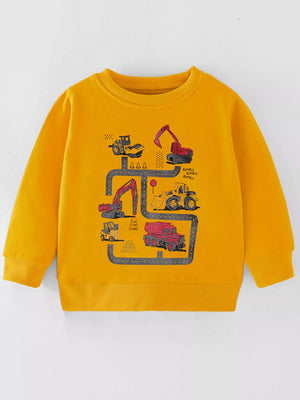 Children's Cartoon Construction Vehicle Crew Neck Sweatshirt - Farnelli