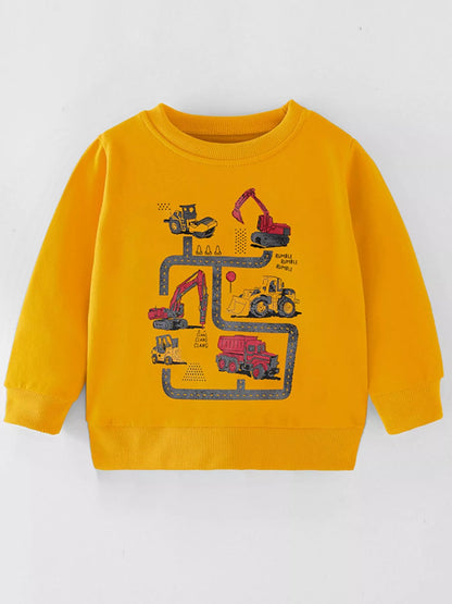 Children's Cartoon Construction Vehicle Crew Neck Sweatshirt - Farnelli