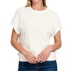 Zenana Round Neck Banded Botton Short Sleeve Sweater - OFF WHITE