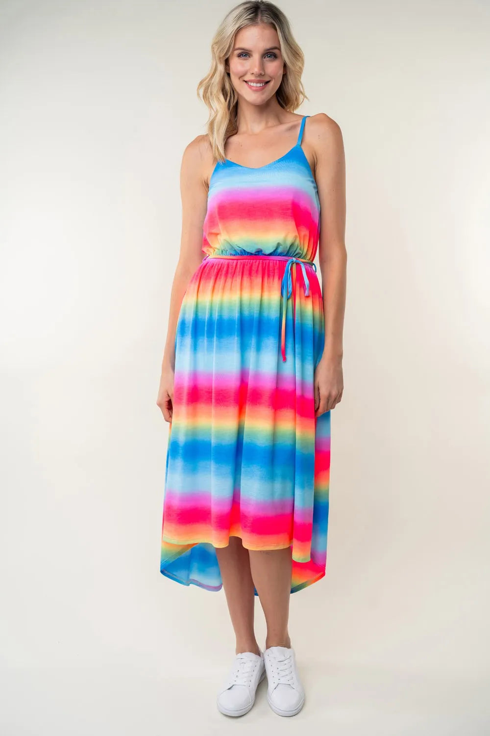 White Birch Full Size Ombre Striped Midi Cami Dress - Farnelli