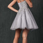 Juliet 857 Embroidered Top Short A-line Glitter Dress