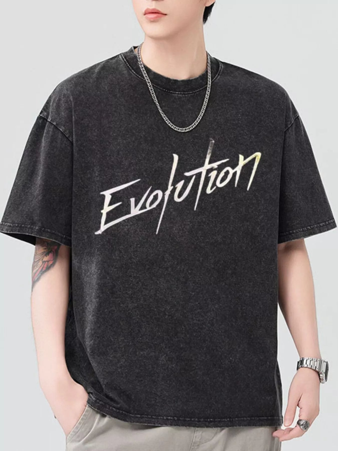 Men's Letter Round Neck Short Sleeve T-Shirt - Farnelli