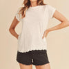 Aemi + Co Lettuce Edge Round Neck Short Sleeve T-Shirt - White