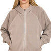 Zenana Fleece Pigment Dye Zip Up Hoodie with Pockets - ASH MOCHA