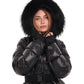 Cyrus Genuine Fur Trim Down Fill Coat in Black