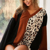 BiBi Brushed Thermal Color Block Top With Leopard - RUST/BLACK