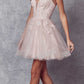 Juliet 859 Short Floral Applique Glitter Tulle A-Line Dress