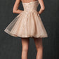 Juliet 859 Short Floral Applique Glitter Tulle A-Line Dress