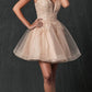 Juliet 859 Short Floral Applique Glitter Tulle A-Line Dress