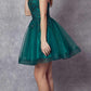 Juliet 859 Short Floral Applique Glitter Tulle A-Line Dress