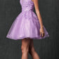 Juliet 859 Short Floral Applique Glitter Tulle A-Line Dress