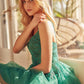 Juliet 859 Short Floral Applique Glitter Tulle A-Line Dress