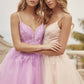 Juliet 859 Short Floral Applique Glitter Tulle A-Line Dress