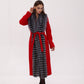 Genuine Silver Fox Virgin Wool Wrap Coat in Red