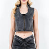 American Bazi Zip Up Washed Crop Denim Vest - Black