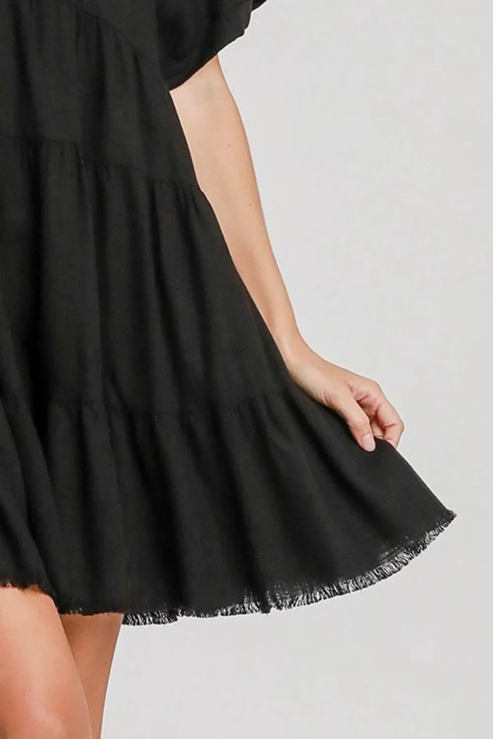 Umgee Full Size Raw Hem Folded Sleeve Tiered Dress Plus Size - Farnelli