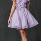 Juliet 861 Floral Embroidered Glitter Mesh Short A-Line Dress