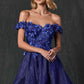 Juliet 861 Floral Embroidered Glitter Mesh Short A-Line Dress
