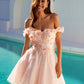 Juliet 861 Floral Embroidered Glitter Mesh Short A-Line Dress