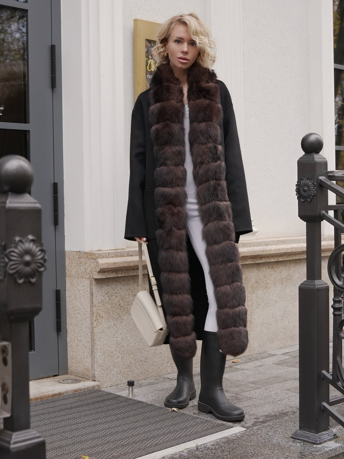 Brackley Genuine Polar Fox Fur Double Face Coat by Alaska Outerwear Company in a luxurious full-length design