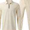 Men's Full Size Long Sleeve Top and Pants Set Plus Size - Khaki