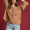 Umgee Textured Notched Blouse with Balloon Sleeves - MOCHA