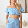 Le Lis Off Shoulder Crop Top and High Waist Shorts Set - Light Blue