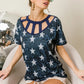 BiBi Vintage Star Print Top With Contrast Caged Neck - Farnelli