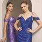 Juliet 868 Sequin Fitted Off The Shoulder Short Dress