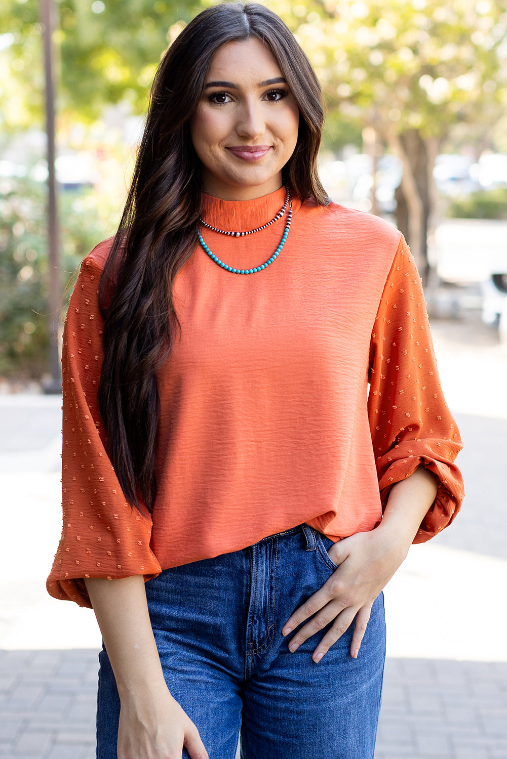 June Swiss Dot Balloon Sleeve Loose Blouse - Farnelli