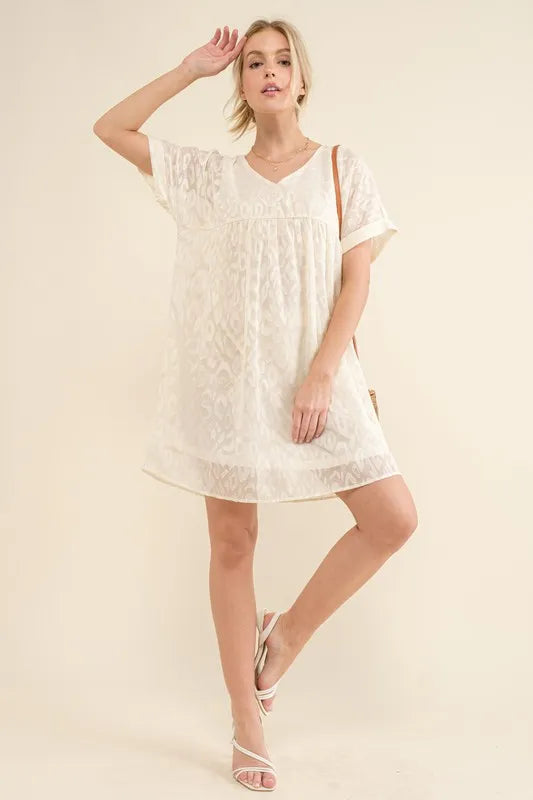And The Why Woven Leopard Baby Doll Roll-Sleeve Casual Dress - Farnelli