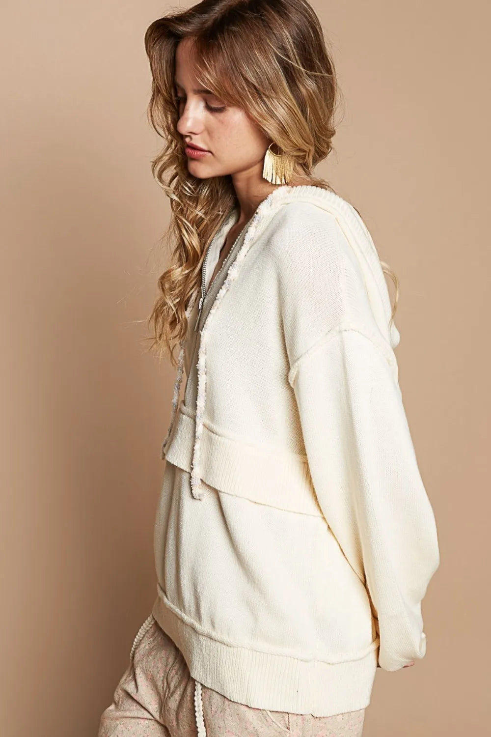 POL Half Zip Drop Shoulder Hooded Sweater - Farnelli