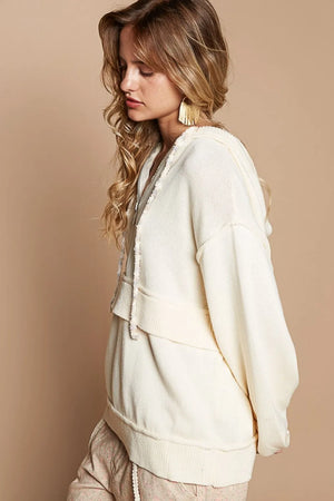 POL Half Zip Drop Shoulder Hooded Sweater - Farnelli